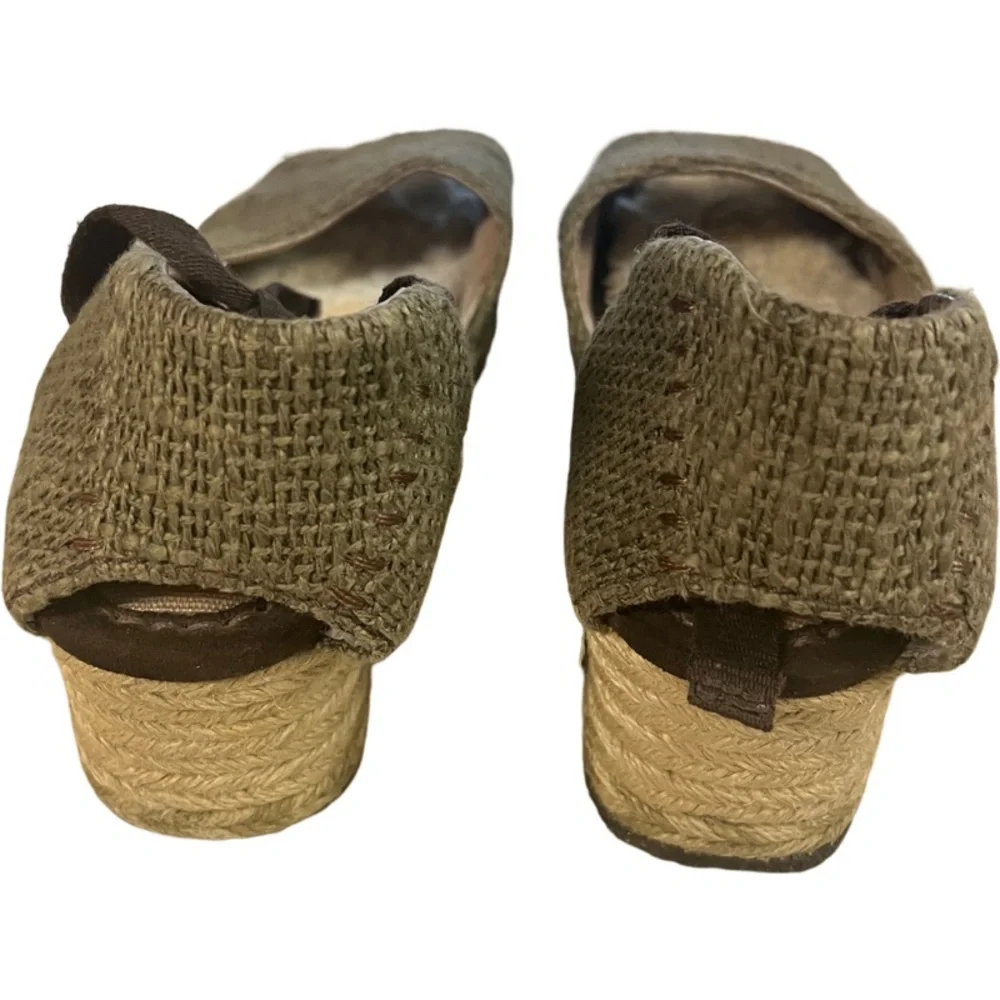 UGG AUSTRALIA 1652 Mar Espadrille Ankle Tie Wedge Woven Green Sandals Sz 7